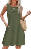 Fongt Women's Casual Round Collar Foldless Pocket Dress