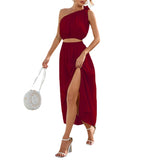 Fongt Women's Fashion Slanted Shoulder Bow Set Open Large Pendulum Dress Two Sets Of Women