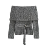 Fongt Women's INS Burst Retro Fashion Temperament With Belted Shoulder Knitted Shirt