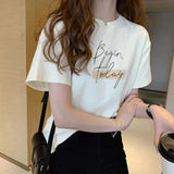Fongt New Summer Fashion Foreign Style Print Round Collar Short Sleeve T-Shirt Women's Loose Half Sleeve Shirt Bottom
