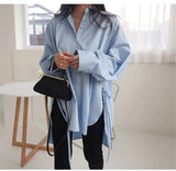 Shirts Women's Asymmetrical Blouse WGTD Women's Lace Up Blusas 2021 Oversized Button Lapel Shirt Tunic Top Female