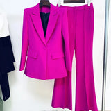 QUALITY Newest 2023 Runway Designer Suit Set Women's Single Button Blazer Flare Pants Suit Fluorescent