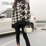 Long Sleeve Autumn Winter Oversized Sweater Dress Women Turtleneck Black Casual Knit Mini Houndstooth Sexy Party