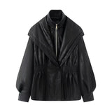 Fongt New Fashion Temperament Women Water Wash Old Style Imitation Leather Fake Two Coats