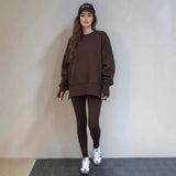 Fongt Autumn And Winter Women's Leisure Loose Long-Sleeved Collar Open Fork Tight Trouser Trouser Suit