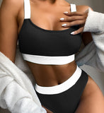 2025 New Bikini Women Swimsuit Split High-Waist Swimsuit Solid-Color Bikini