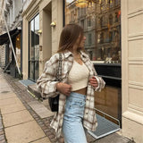 2021 Winter Fashion Plaid Women Coat Vintage Casual Female Overcoat Ladies Button Turn Down Callor Jacket