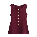 Fongt Gold Knitted Vest Shirt 10 Women's 041 Simple Single Buckle Fashion