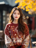 Fongt Retro-Red Age-Red Red Sweater In Autumn And Winter 2025 Women Loose Outer Wear Cover-Up Knitted Shirts
