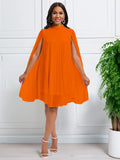 Fongt Women's 2025 New Temperament Fashion Chiffon Cape Bat Sleeve Large Dress