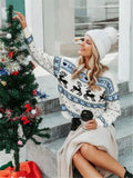 Fongt New Loose Round-Neck Christmas Deer Pattern Knitted Knitted Sweater
