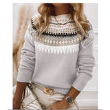 Fongt Hot New Sweater Women's Round Collar Color Loose Fashion Knitted Shirt Long Sleeve