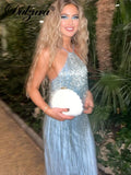 Summer Bling Glitter Sequins Tasse Lsexy Y2K Clothes Sleeveless Backless Bodycon Midi Dress For Women 2023 Club