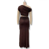 Fongt Spring And Summer New Women's Solid Color Tie With Slanted Shoulder Dress Open Skirt Dress Suit