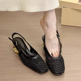 Fongt Temperament Square Head Braided Back Empty Sandals Women 2025 New Design With Skirt Crystal Heel Single Shoes