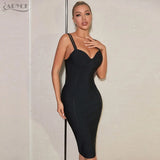 Women Spaghetti Strap Black Bandage Dress Sexy V Neck Sleeveless Summer Party Celebrity Evening Club Bodycon Dress
