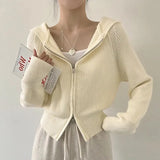 Vintage Knitted Hooded Zip Up Cardigan-Outfit