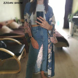 Bohemian V neck Peacock Flower Print Long Kimono Robe Shirt Ethnic Lacing up Sashes Long Cardigan Loose Blouse Tops