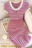 Women Short Sleeve Round Neck Striped Luxury Sheath Mini Dresses 2023 Summer Patchwork High Waist Slim Fit Knitting