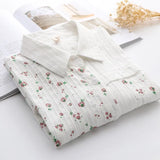 New Women Floral Print Cotton White Shirt Full Sleeve Button Up Casual Pockets Patchwork Blouse Spring Girl Sweet Tops