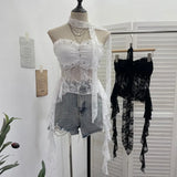 Fongt Shooting Street Lace Tectory Hottie Wearing Chest Pad Sexy Irregular Ribbon Sleeveless Top 8077