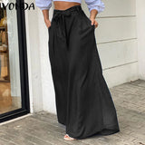 Loose High Waist Trousers VONDA Women 2022 Spring Solid Wide Leg Pants Casual Female Denim Pants Vintage Pockets Pantalon