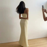 Satin Contrast Trim Bow Crop Top And Maxi Skirt Two Piece Set-Outfit