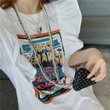 Cotton Loose 4XL Cute Splitted Ruffles Vintage Letter Print T Shirts for Woman Girls Kawaii Y2k Tops Harajuku Black