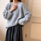 Fongt Advanced Sense Small Knit Jacket Round Collar Lazy Wind Autumn Winter Long Sleeve Soft Waxy Color Loose Set Sweater-Outfit