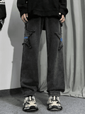 Men's Distressed Star Embroidered Loose Jeans-Outfit