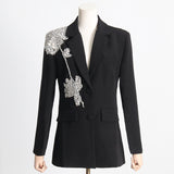 Fongt New Ins Temperament Heavy Industry Nail Bead Three-Dimensional Flower Splicing Loose Show Thin Elegant Suit Jacket Female-Outfit