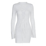 Fongt New Fall 2023 Women's Front Lace With Sexy Leaky Chest Solid Color Round Collar Long Sleeve Wrapped Hip