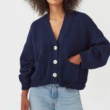 Fongt / Winter New Sweater Women's Long Sleeve Pocket Single Breasted V-Neck Knit