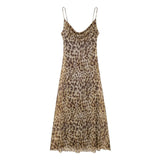 Fongt Women's Clothing 2025 Spring New Street Fashion Mesh Animal Print Sling Dress