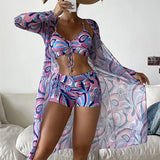 2025 New Women's Three-Piece Bikini Mesh Hooded Jersey With Fashion Anti-Smni