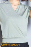 Fashion V-neck Temperament Short Sleeve Chic Pullovers for Women Blouses 2023 Solid Color Office Lady Bright Silk