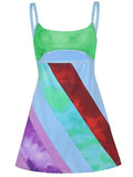 Patchwork Striped Cutout Mini Dress-Outfit