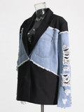 Fongt Temperament Commuter Wind 2024 Autumn New Fashion Jeans Stitching Hand Worn Design Suit Jacket Female-Outfit