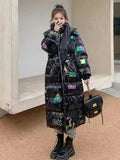 Long Winter Hooded Parkas Print Jackets Overszied Cotton Padded Coats Glossy Windbreak Waterproof Female Thick