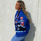 Bomber varsity Jacket 2022 Blue Casual Baseball Jackets Spring And Autumn Printed letter Long Sleevetrench Women