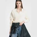 Fongt Autumn And Winter Polo Collar Solid Color Sweater Women's Casual Knitted Shirt Hot Sale