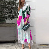 Fongt Spring And Summer Women's Fashion Casual Printing Loose Open Fork Bag Long Shirt Shirt Dress
