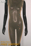 Rhinestones See Through Mini Dress Sexy Sleeveless Fishnet Hollow Out Dresses Women Summer Beach Sexy Cover