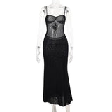 Spring 2024 New Sexy Hip Skirt Dark Style Slim Micro-Transparent Mesh Dress Woman-Outfit