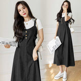 Fongt And Summer 2025 New Small French Long-Term Collection Waist Thin Design Retro Cowboy Strap Dress