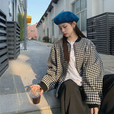 Women's Fashion Plaid Knit Cardigan 2023 Spring Autumn New Korean Version Casual Loose Zipper Cardigan
