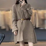 Fongt Long-Sleeved Sweater Coat Women Thicken Medium Long Chryse-Infrepeed Loose Lazy Knitted