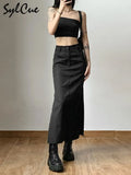 Simple Black Split Sexy Slim Hot Versatile Light Cool Thin Summer Women's Mature Feminine Charm Street Skirt Long-Outfit