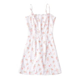 Fongt Women's Floral Print Wood Ear Mini Sling Dress 7572
