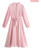 Fongt Women's Body Texture Collar Long-Sleeved Dress 4960